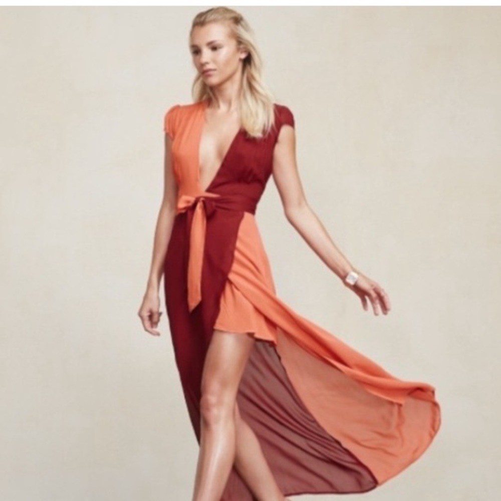 Reformation Orange and Red  Wrap  Dress